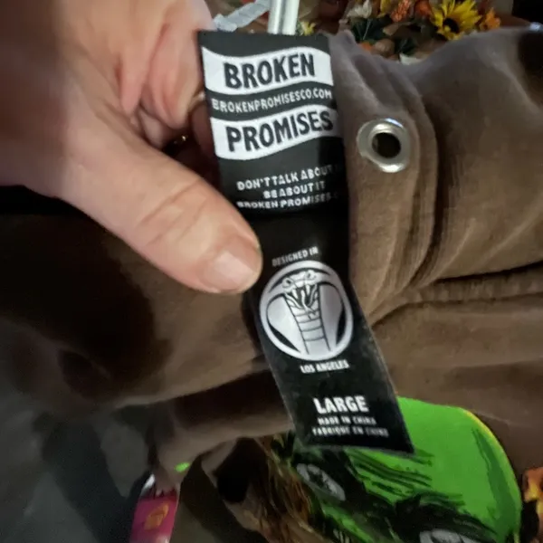 Broken Promises Brown Hoodie with Green Skull Graphic Pullover size Large - Image 11