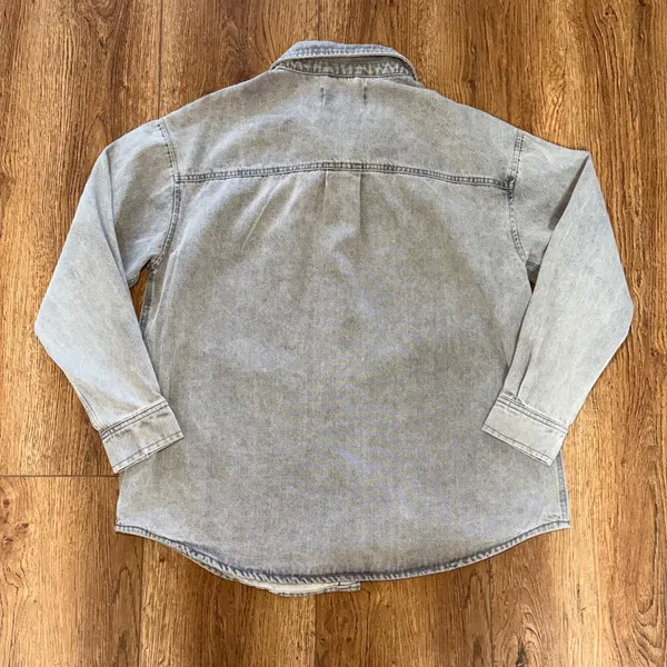 Stoosh‎ Vintage Denim Gray Wash Snap Front Shirt Womens M Oversized Grunge - Image 8