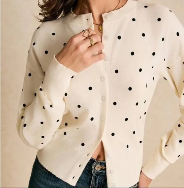 Maeve Cream Cardigan with Black Polka Dots - Image 3