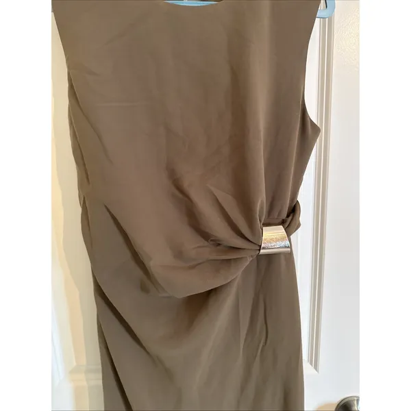 Jason Wu Brown Ruched Maxi Dress Gold Hardware Size 8 Sleeveless Fall - Image 2