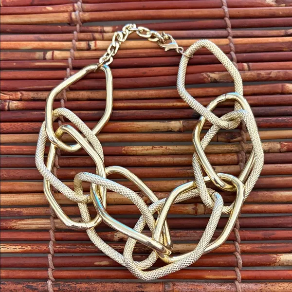 Chunky Gold Large Link Choker Necklace 14” - Image 3