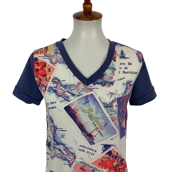 Peter Som Design Nation Top XS Short Sleeve Blue Printed Artsy Modern - Image 3