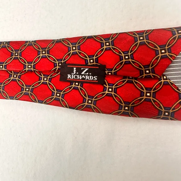 J Z Richards Silk Vintage Tie Men's Geometric Red Necktie Adjustable Curvets - Image 5