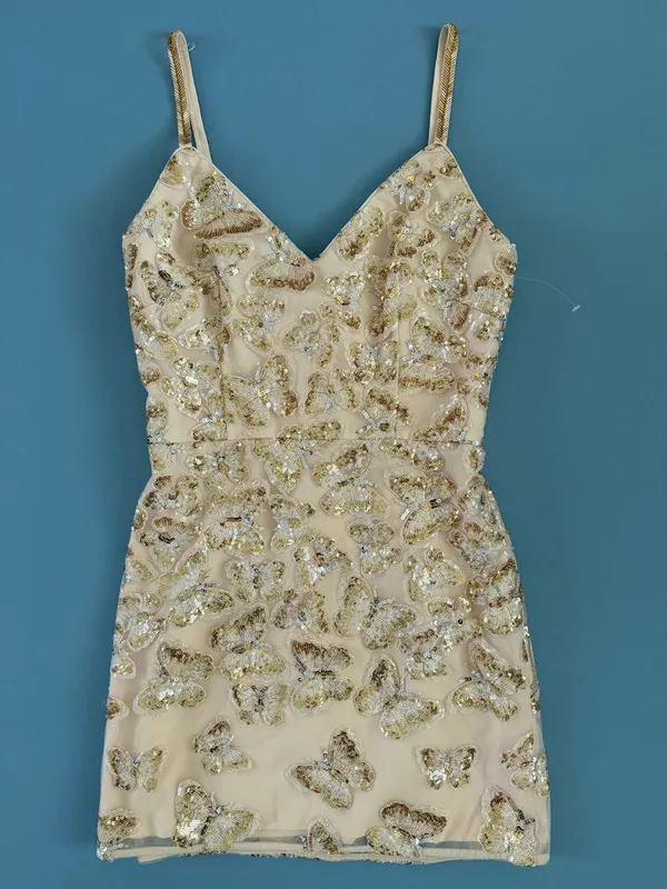 NWT Dress The Population Anya Champagne Multi Butterfly Sequin Beaded‎ Dress - Image 6