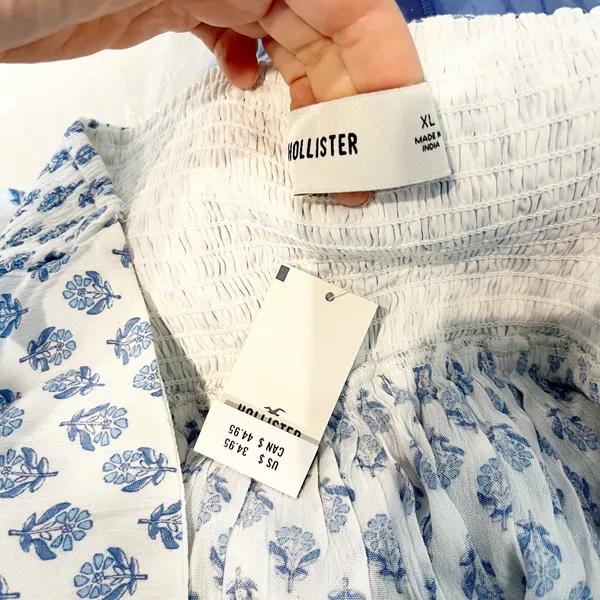 Hollister Tiered Halter Babydoll Tank Top White Blue XL - Image 3