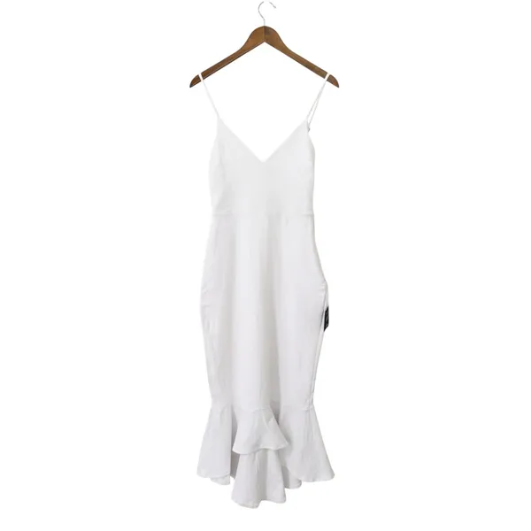 Lulus Stun Like Me White Bodycon Trumpet Hem Midi Dress size L NWT - Image 4
