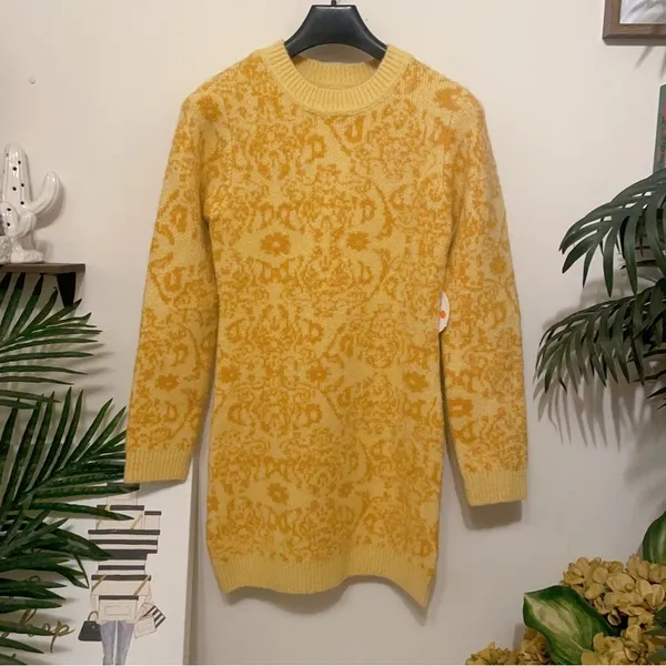 Lost + Wander Morning Sunshine Pullover Sweater Dress Dusty Yellow Small NWT - Image 2
