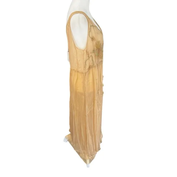 Nataya NWT Gold Embroidered Chiffon Maxi Dress L Edwardian Wedding Fairycore - Image 5