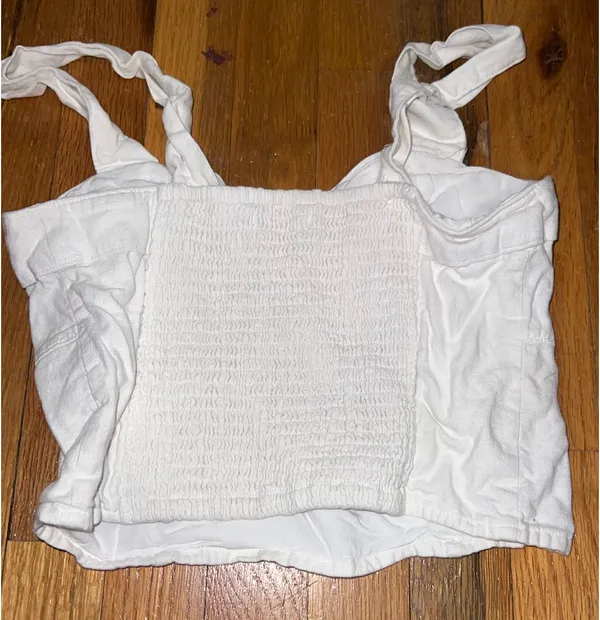 Abercrombie & Fitch Smocked Back Crop Top Adjustable Straps Linen Y2K Medium - Image 2
