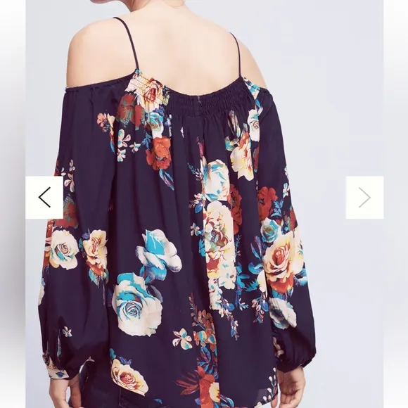Anthropologie Maeve Tallie Open-Shoulder Silk Top women’s large‎ floral - Image 5