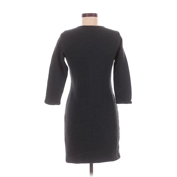 Anthropologie Black Ribbed Knit Bodycon Sheath Dress 3/4 Sleeve US 6 Cotton - Image 2