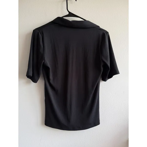 Abercrombie & Fitch Womens Black Ribbed Short Sleeve Polo V-Neck Top Small 4109 - Image 2