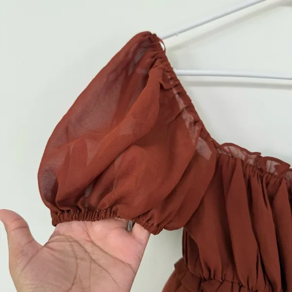 ASTR The Label Puff Sleeve Nutmeg Rust Puff Sleeve Blouse Top Size S - Image 5