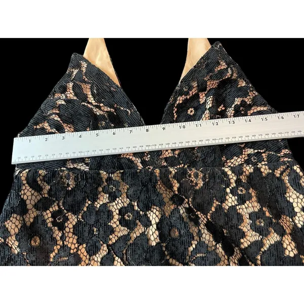 Free People Sleeveless Black Lace Tan Deep V-neck Mini Dress 8 NWT - Image 8