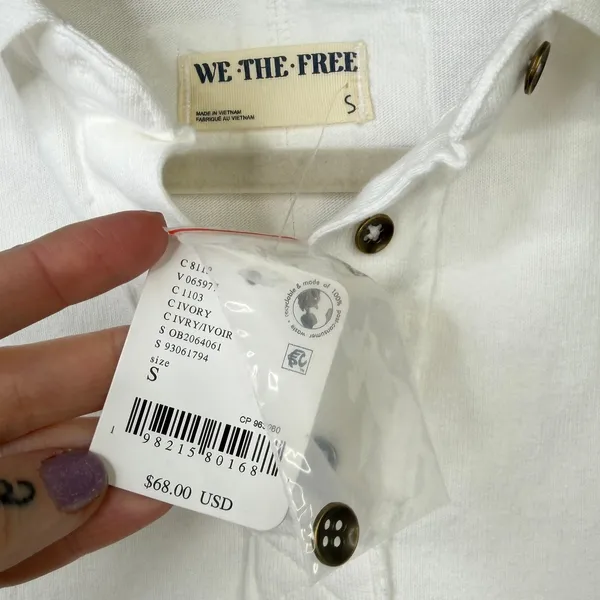 NEW Free People We The Free Keep On Ivory Cotton Slouchy Oversized Fit Polo Top - Image 11
