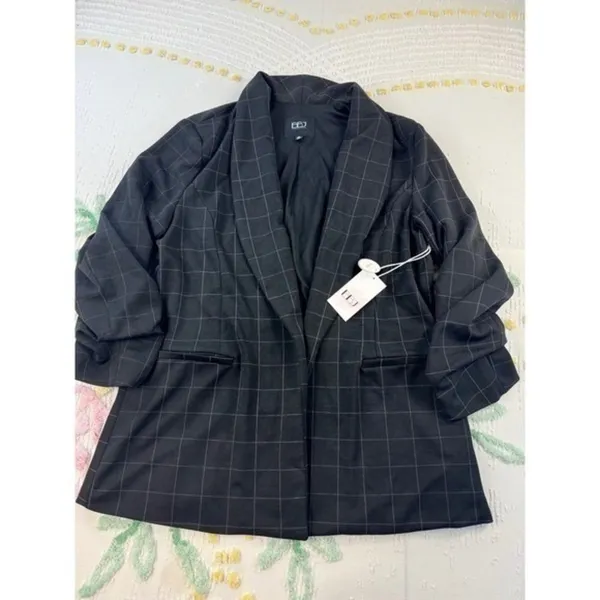 BBJ Los Angeles Women's Black Grid Pattern Blazer XL‎ - Image 2