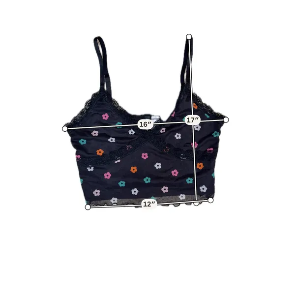 Whimsigoth Y2K Black Floral Lace Cami Top Colorful Flowers M - Image 5