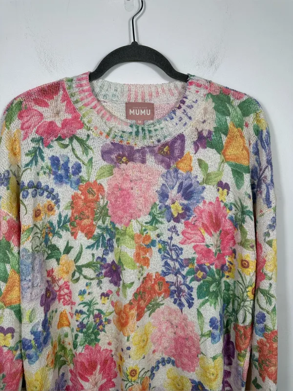 Show Me Your Mumu Sue Cuffed Tunic Sweater M Ivory‎ Botanical Floral Knit - Image 6