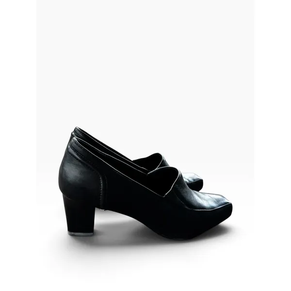 Thom‎ McAn Jodie WW Pumps 7.5W Black Leather Square Toe Block Heel Office Career - Image 3