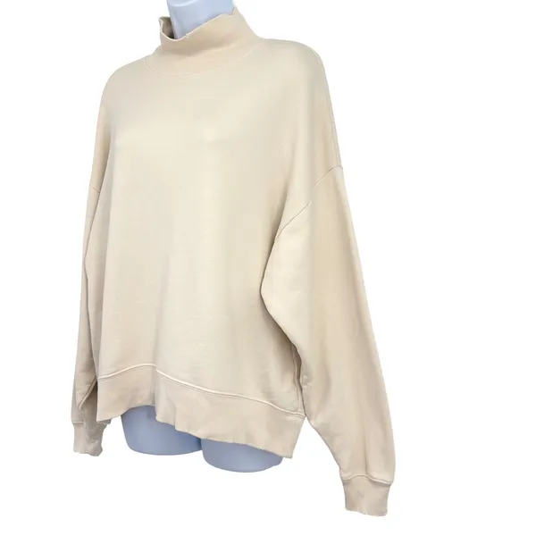 FRAME‎ Sweatshirt Womens S Cream Mock Neck Pima Cotton Oversized Distressed Vtg - Image 3