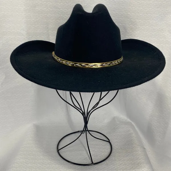 Cody James Black Wool Felt Cowboy Hat Gold Silver Metallic Band Western - Image 3