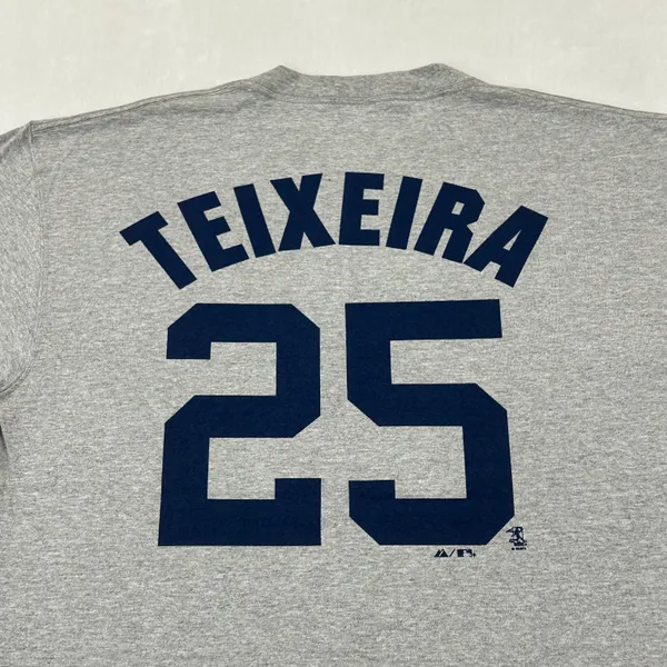 Majestic New York NY Yankees Mark Teixeira #25 MLB Gray Jersey Tee Shirt Adult size L - Image 3