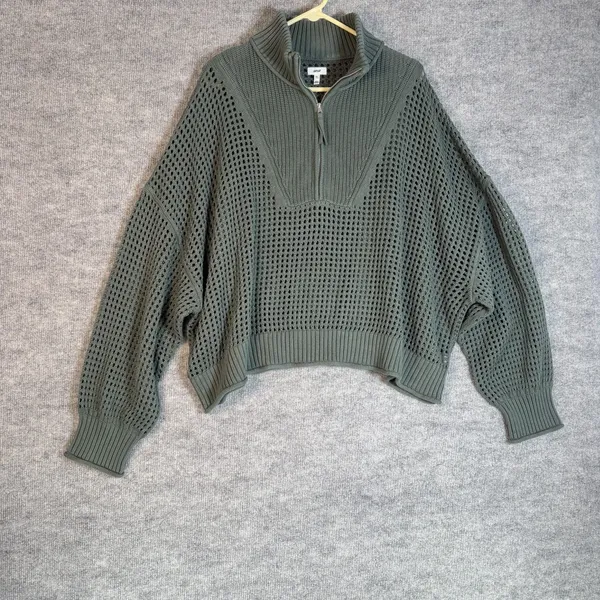 Aerie Size-XXL Womens Sweater Oversized Green Crochet Long Sleeve - Image 2