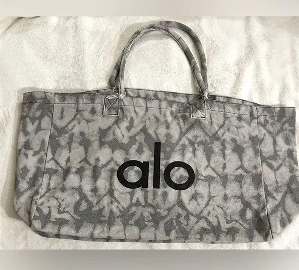 NWT Alo Yoga Shopper Tote Bag Tie Dye Oversized Heavy Duty Canvas Grey/Black - Image 8