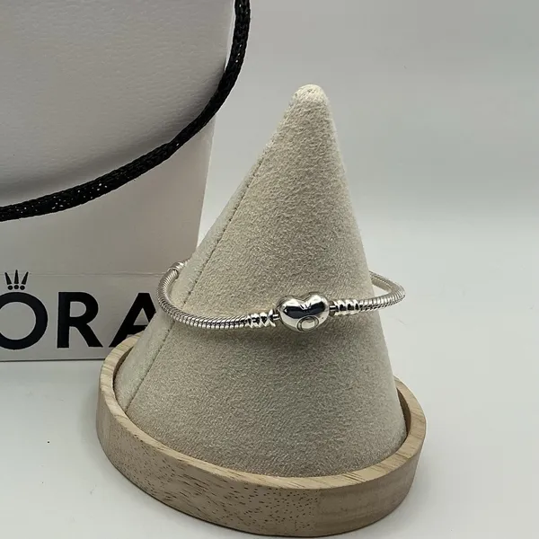 Pandora Moments Heart Clasp Snake Chain Bracelet 590719 Sterling Silver 6" - Image 2