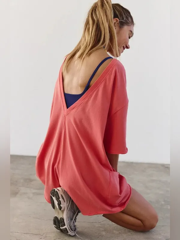 NWT FREE PEOPLE MOVEMENT Hot Shot Tee Romper - Hibiscus $60 MSRP - Image 3