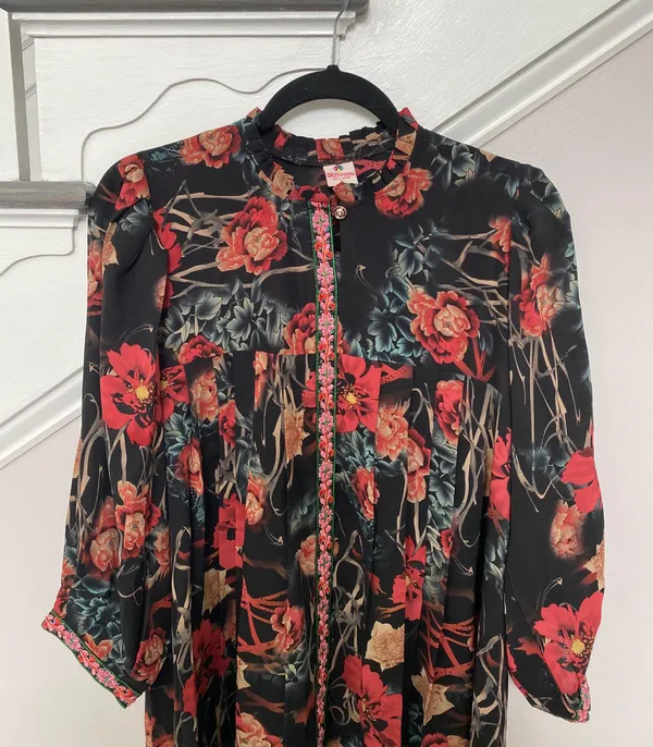 Women’s Floral Long Sleeve A-line Mid Length Georgette Lined Dress - Image 2