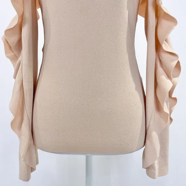 Club Monaco Ruffle Trim Cold Shoulder Long Sleeve Sweater Blush Pink Size XS - Image 5