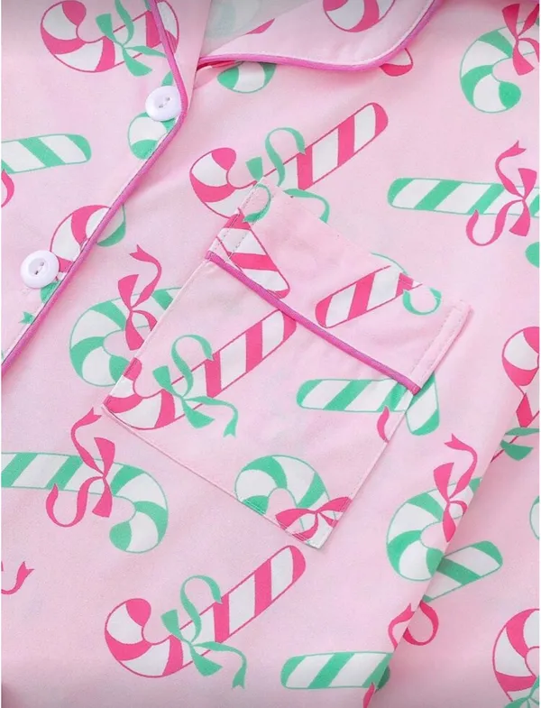 SheIn 2pcs/Set Christmas Candy Cane & Gift Print Pajama Set For Women - Image 4