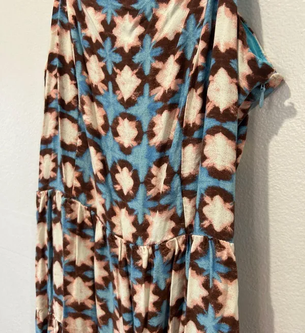 Source Unknown Blue and Brown Patterned Midi Dress Black Size M - Image 2