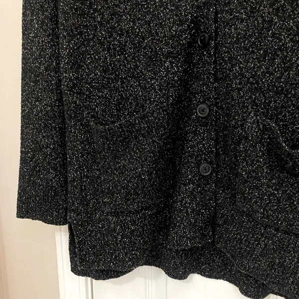 Oversized Wool Blend Buttoned Cardigan in Marled Black - Image 4