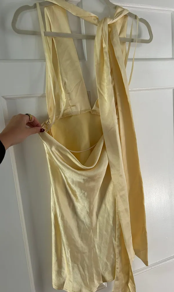 Saints + Secrets Yellow Satin Mini Dress - Image 4
