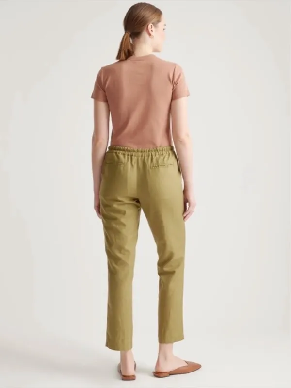 Quince Organic Cotton Linen Twill Straight Leg Pant Army Green Crop Medium - Image 4