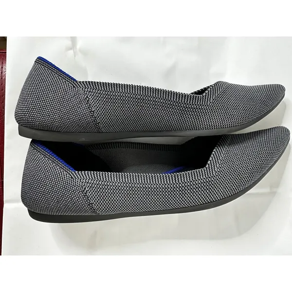 Rothy's the Point Ballet Flats in Black and White with Blue Trim - Image 3