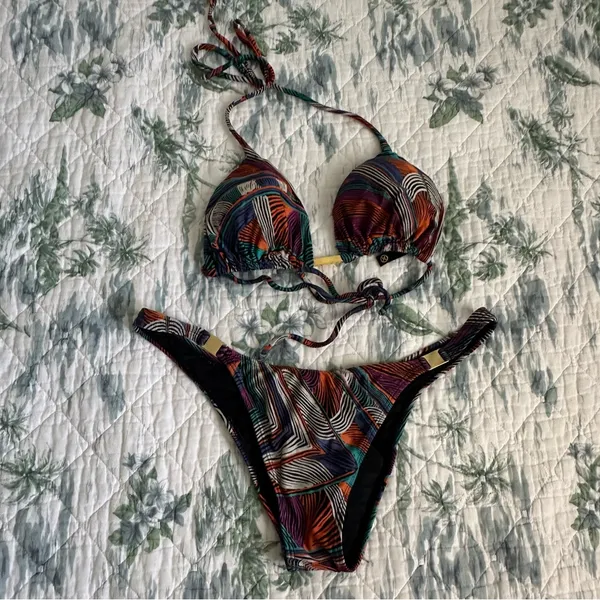 ViX Belize Tribal Leaf Black Print Bikini L Set Size L - Image 3
