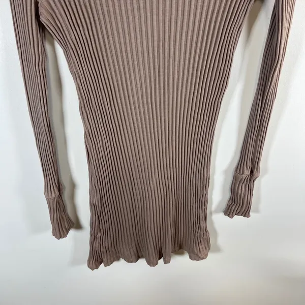 Free People Beach Ribbed Turtleneck Top Mauve Brown Long Sleeve‎ Knit Tunic LG - Image 9