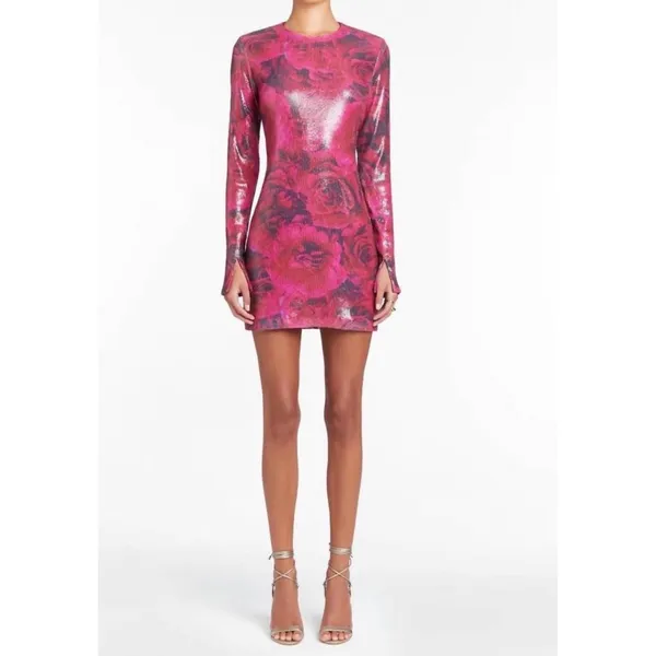 NWT Amanda Uprichard‎ Ayla Mini Dress Samira Pink Sequin Size Large - Image 2