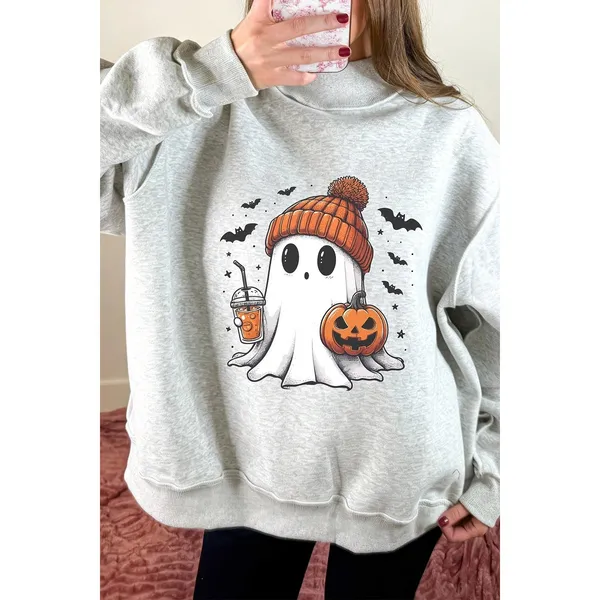 Reversible Halloween Graphic Mock Neck Tunic Sweatshirt - Image 5