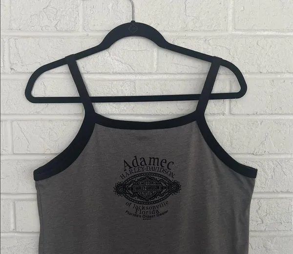 Harley-Davidson Gray Tank Top with Black Straps Size Large - Image 6