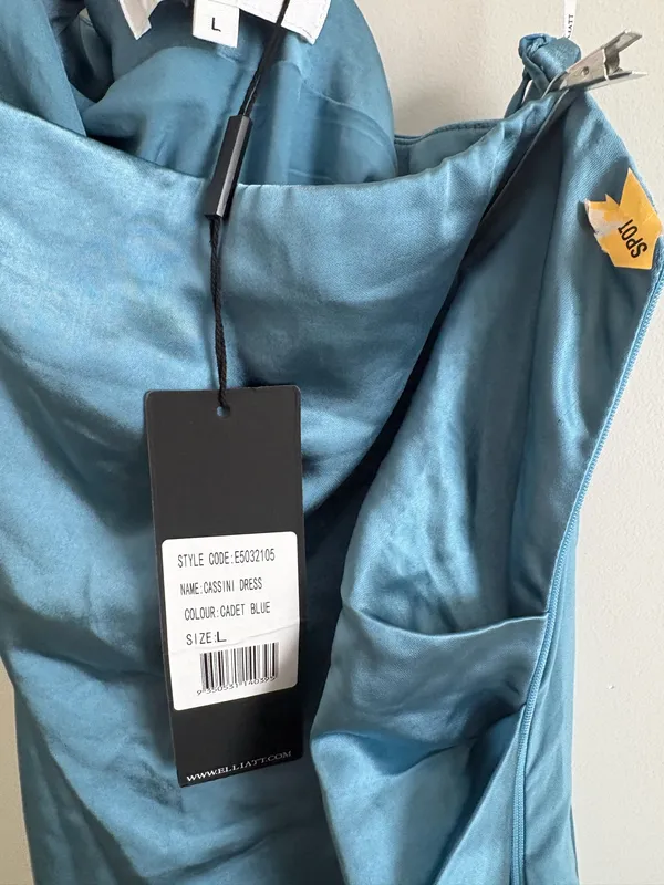 FLAW Elliatt Blue Cassini One Shoulder Ruched Sleeveless Midi Dress Large - Image 8