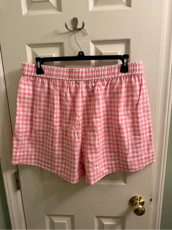 Pink Gingham High-Waist Women's Shorts - Image 3