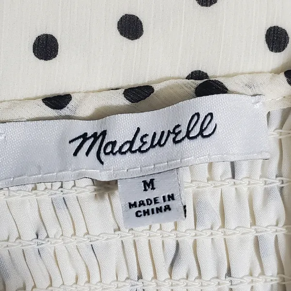Madewell Smocked Ruffle-Shoulder Midi Dress in Inkbrush Dots‎ Size M - Image 11
