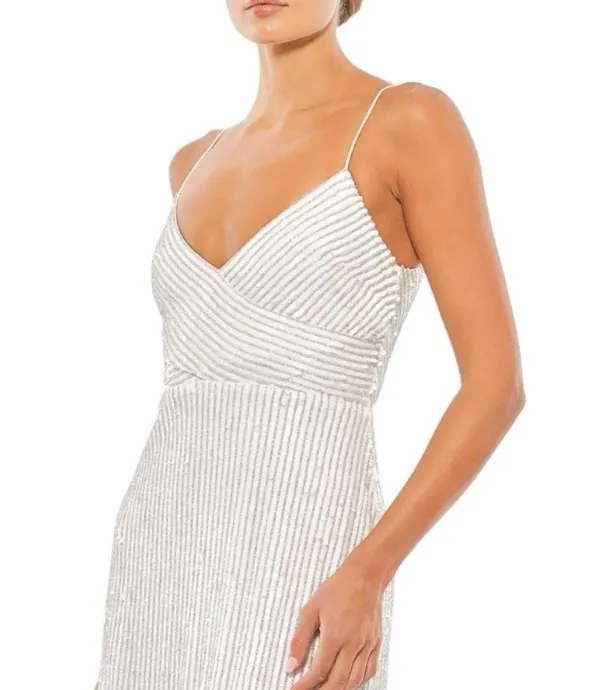 Mac Duggal 10817 Pearl White Beaded Art Deco Full Length Gown Dress Women’s US 4 - Image 10