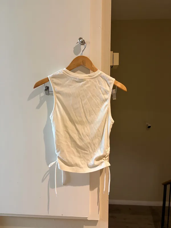 Urban outfitters white cute cotton graphic tank top with lace up side - Image 2