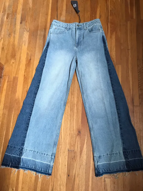 NWT Sans Souci Two-Tone Light Blue Wide-Leg Jeans Sz M - Image 6