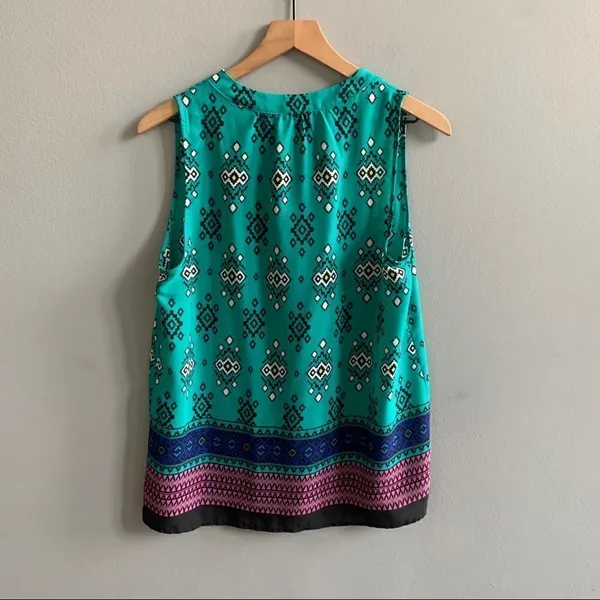 Alice Blue for Stitch Fix Teal Diamond Boho Sleeveless Blouse V-Neck Medium - Image 3